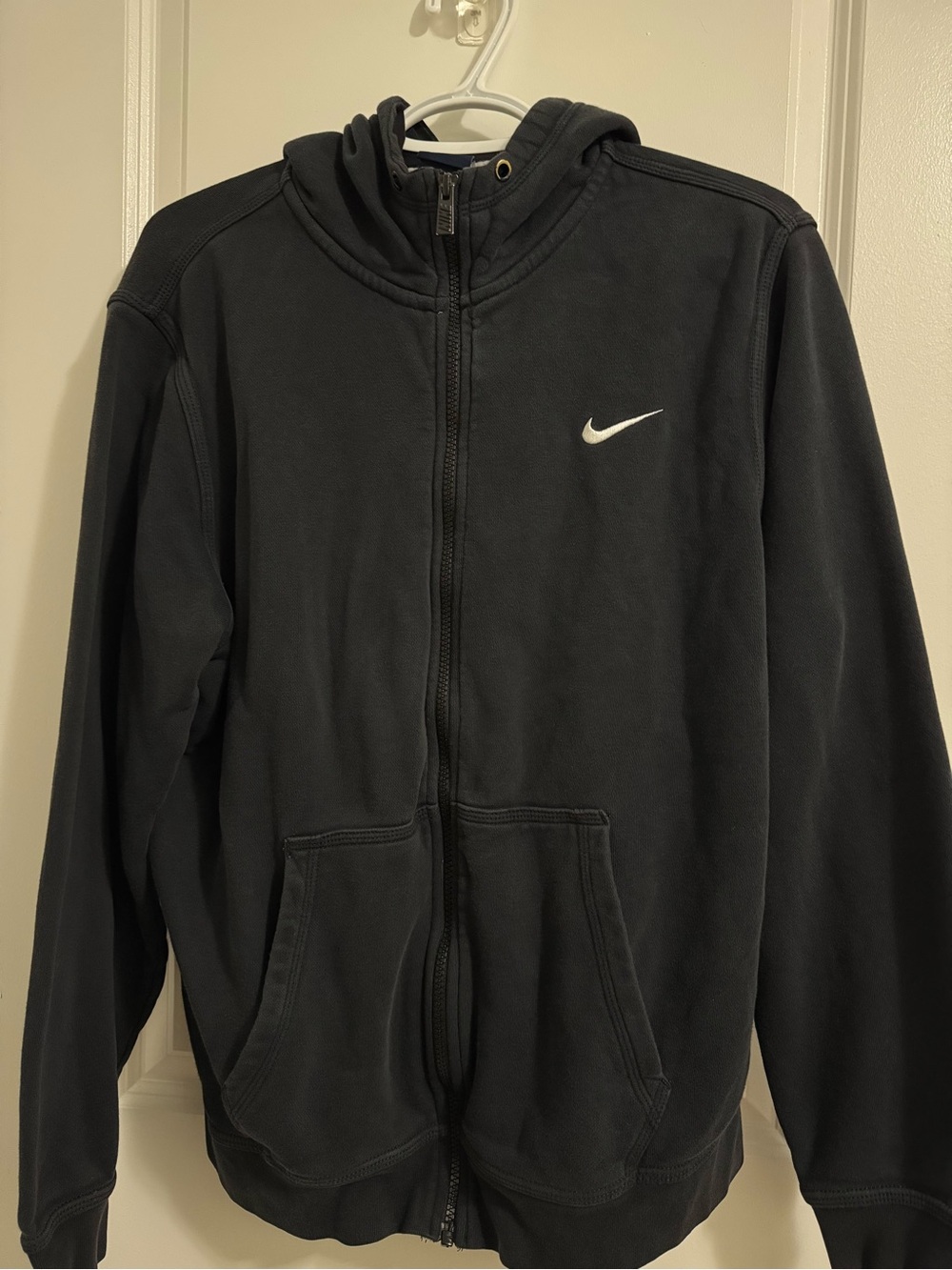 Nike Black Zip-Up Hooded Jacket with White Swoosh